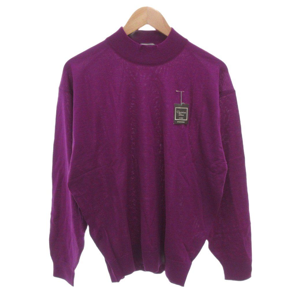クリスチャンディオール Christian Dior タグ付き ニット セーター ウール L 紫 パープル モックネック 長袖 |FF GY 18