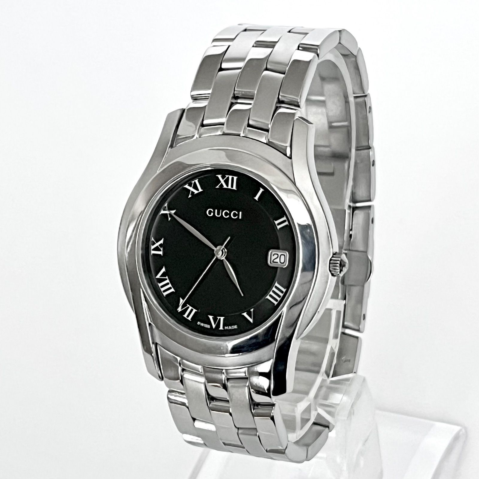グッチ 5500M メンズ 腕時計 磨き済み 美品】GUCCI 電池新品 ブラック
