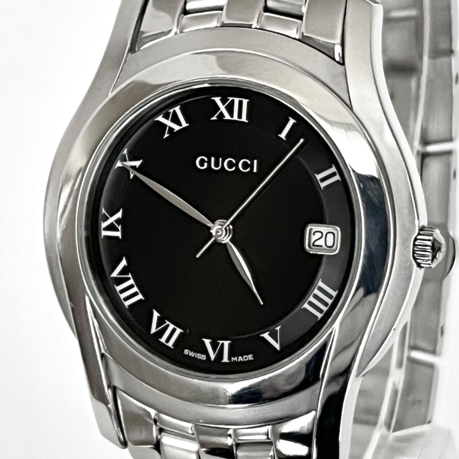 グッチ 5500M メンズ 腕時計 磨き済み 美品】GUCCI 電池新品 ブラック