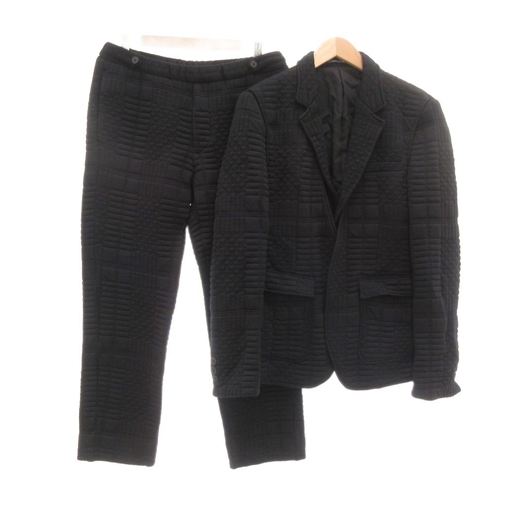 エンポリオアルマーニ EMPORIO ARMANI JOHNNY LINE セットアップ レイヤード風テーラードジャケット イージーパンツ キルティング 千鳥格子 48 黒 ブラック |UO GY 18
