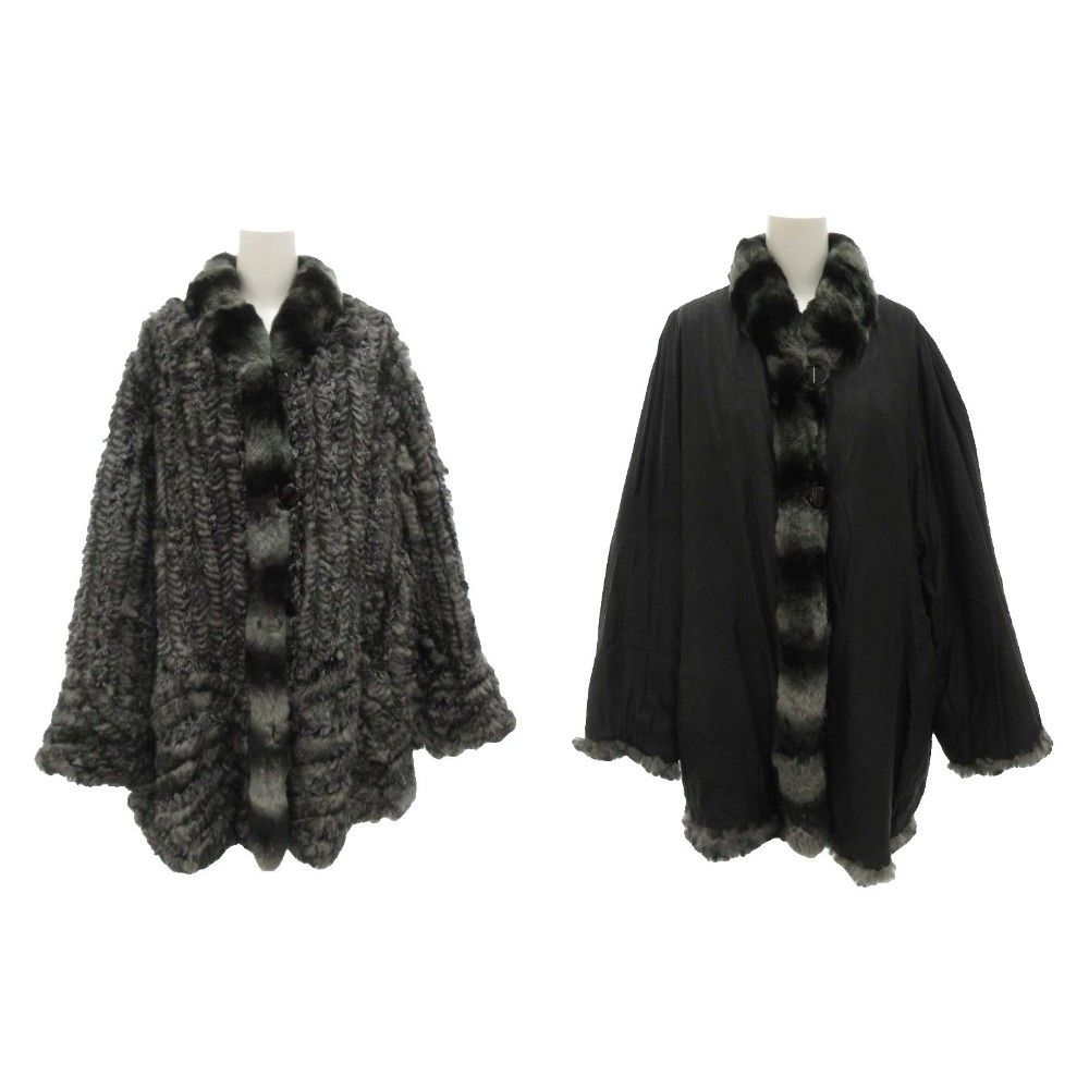 美品❤ ラビットファー＆シルクリバーシブルジャケット 毛皮コート アウター L ノーブランド リバーシブル ロングコート ラビットファー 毛皮 絹