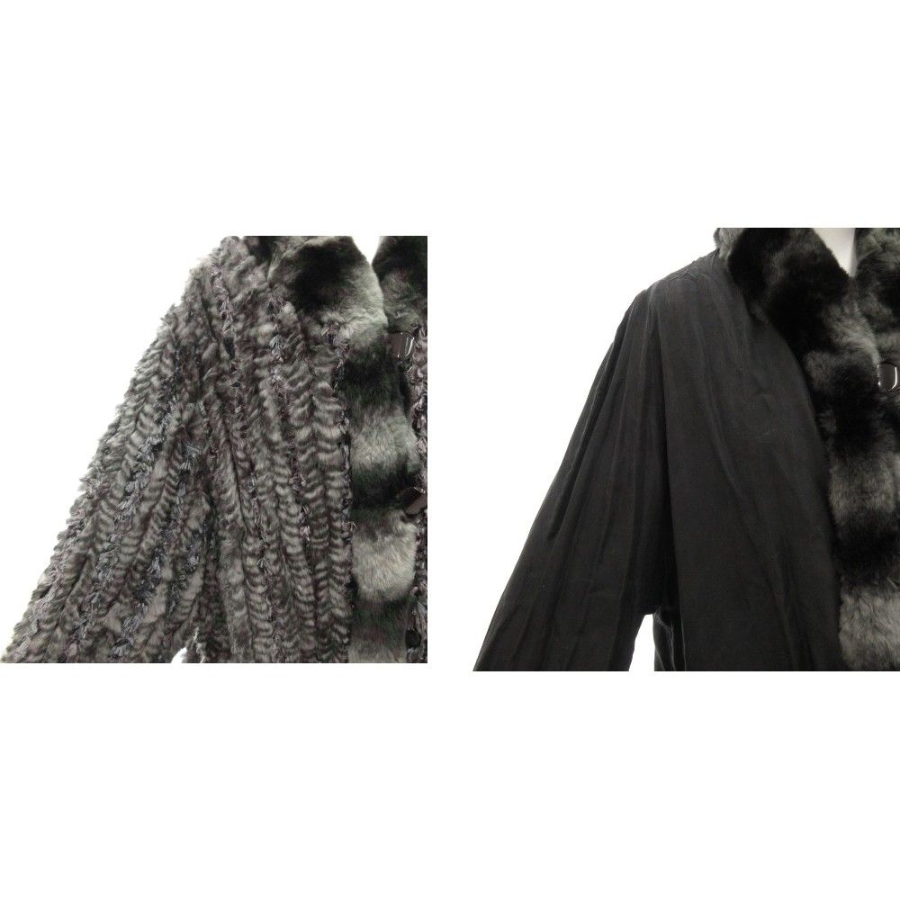 美品❤ ラビットファー＆シルクリバーシブルジャケット 毛皮コート アウター L ノーブランド リバーシブル ロングコート ラビットファー 毛皮 絹