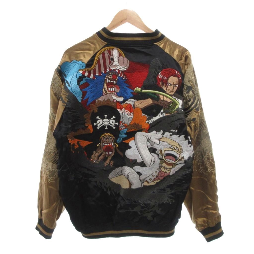 ワンピース ONE PIECE ジャンパー ブルゾン スカジャン キャラクター刺繍 リバーシブル XXL ゴールドカラー 黒 ブラック |FF