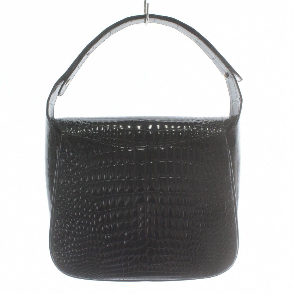 ノーブランド ハンドバッグ シャイニークロコ レザー シルバー金具 黒