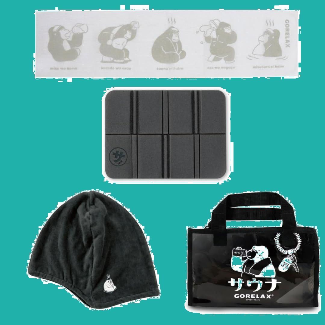 セット販売 ごリラックス バッグ サウナハット サウナマット ボディタオル ブルー サウナ サ活 ゴリラックス GORELAX バス用品 お風呂 銭湯 入浴 水風呂 旅行 かわいい プレゼント スーパー銭湯 温泉 岩盤浴 効果 メリッ