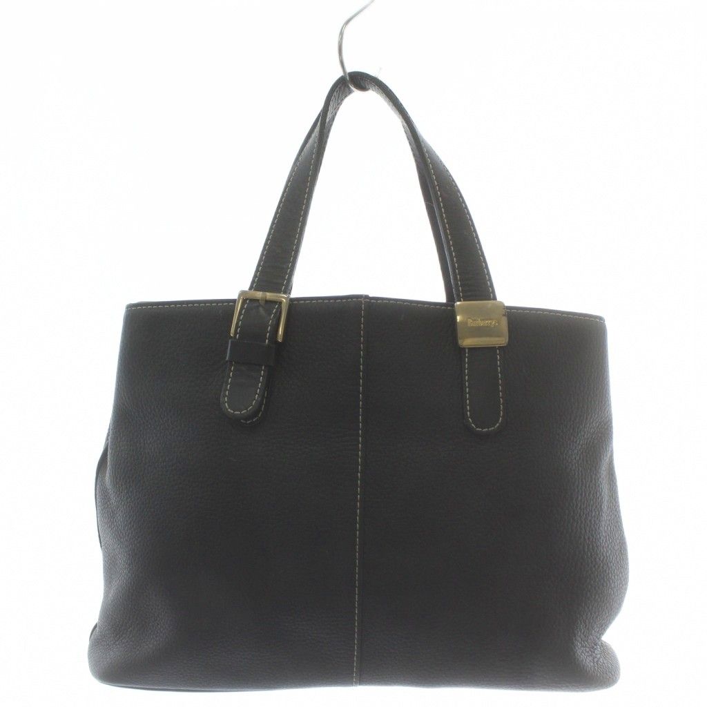 【美品】バーバリー　レザートートバッグ　ブラック ノバチェック　金ロゴ 美品】バーバリーズ レザー ハンドバッグ ノバチェック ゴールド金具