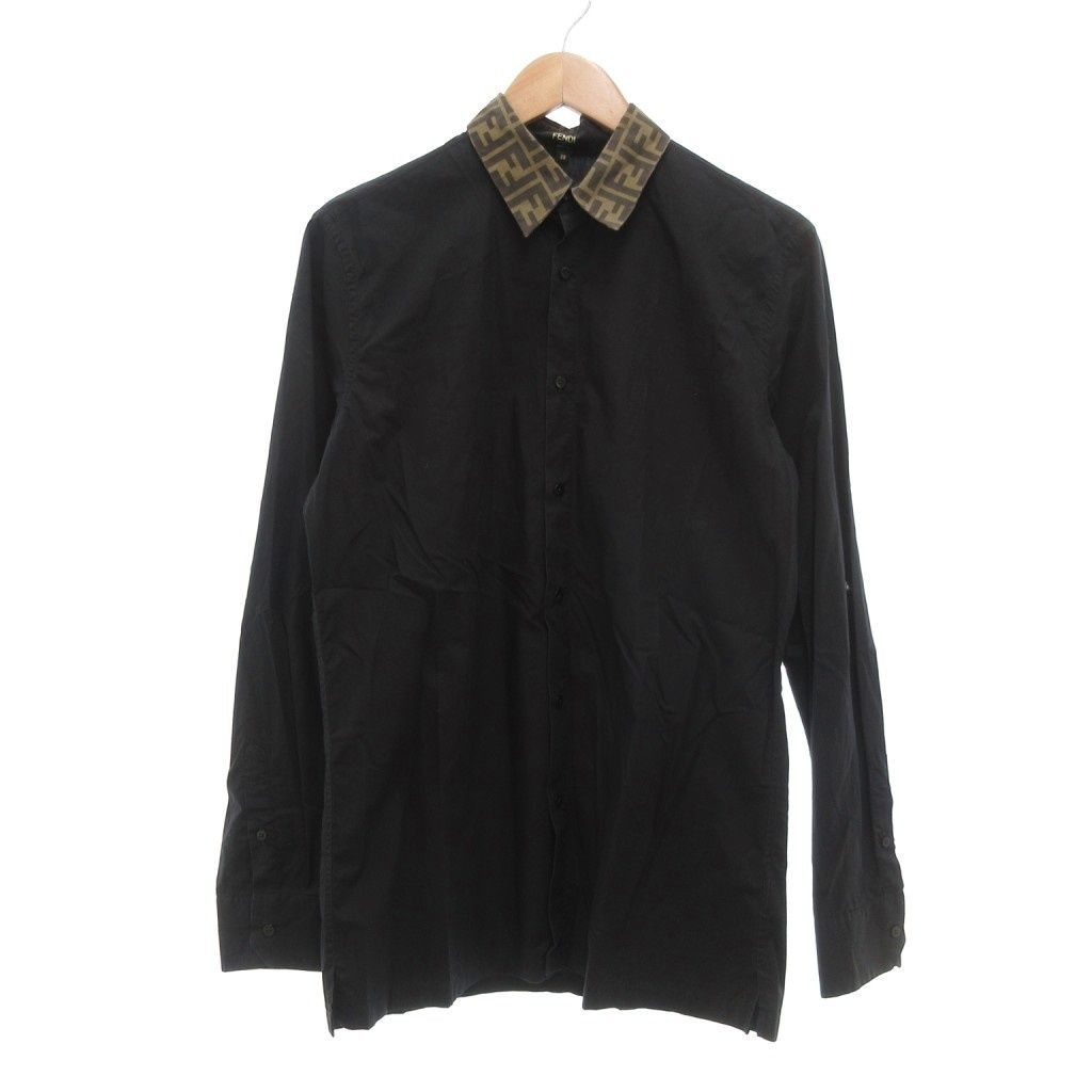 フェンディ FENDI シャツ ズッカ柄カラー 長袖 IT39 黒 ブラック /UO