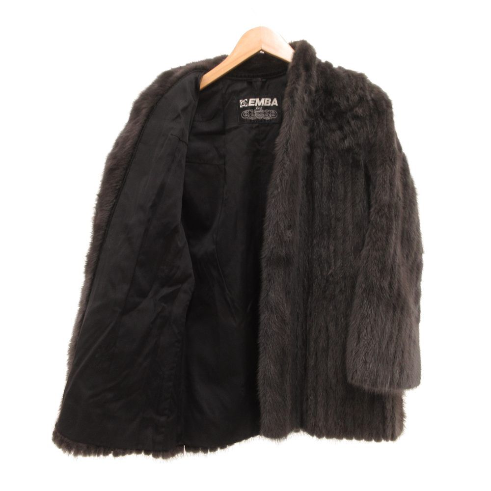 エンバ EMBA ファーコート ミンク ハーフ 毛皮 ストライプ 11 グレー