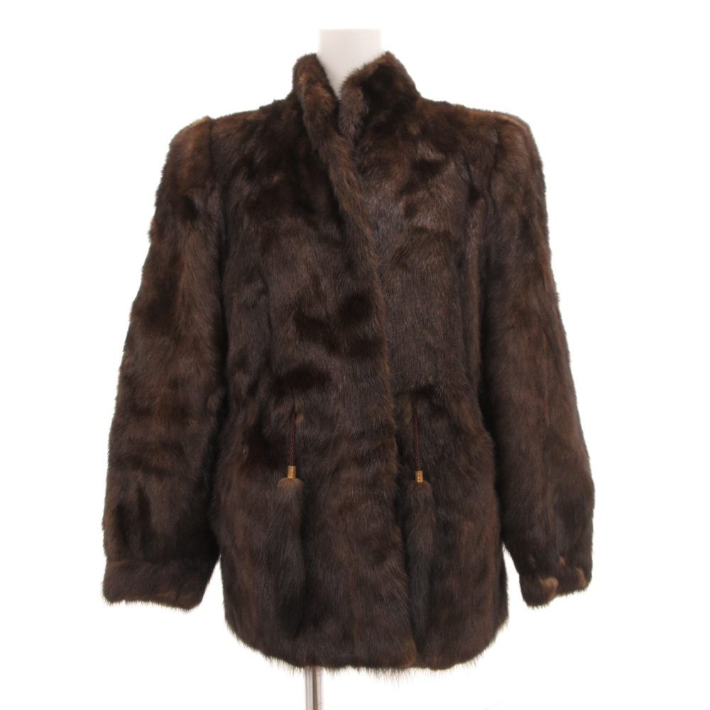 ノーブランド ミンクファーコート 毛皮 ミドル丈 ハーフ 11 茶 ブラウン |JS GY 18