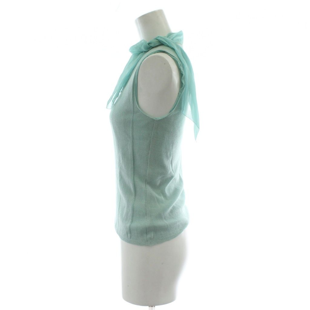 PRADA プラダ シルク ビーズネック ノースリーブ トップス サイズ40 プラダ PRADA ノースリーブ ニット 絹 シルク 40 青 ブルー 無地