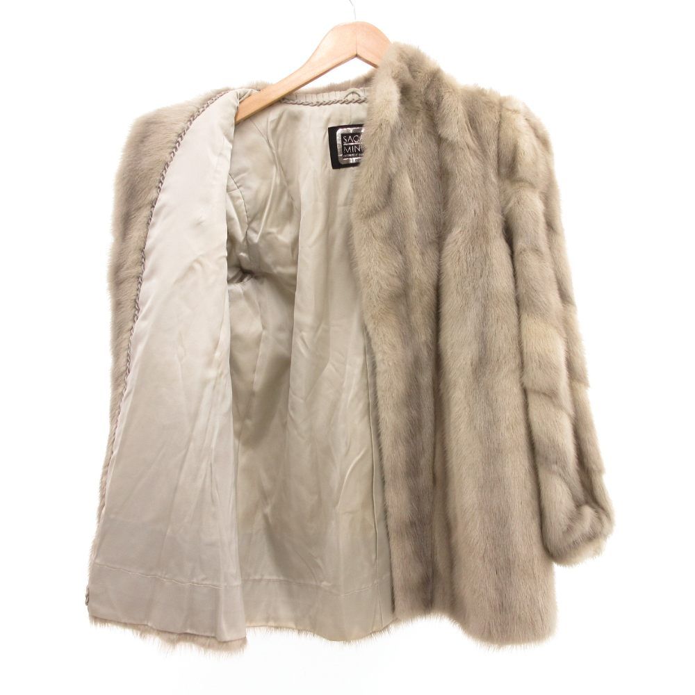 【良品】SAGA MINK サガミンク　銀サガ　銀タグ　ハーフコート　毛皮　L 美品☆SAGA MINK サガミンク 銀タグ デミバフミンク 毛皮 ファーコート