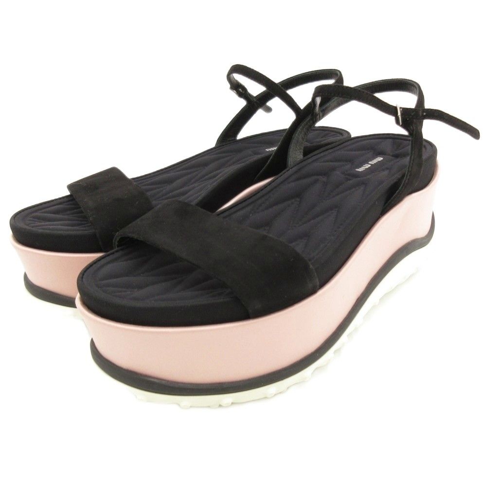 ミュウミュウ miumiu スポーツサンダル ストラップ 厚底 37 ピンク 黒