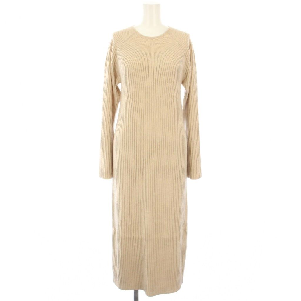 美品☆ theory セオリー　カシミヤ混　リブニットワンピース　ベージュ　S カシミヤ混クロスVネックニットワンピース | レディースファッション