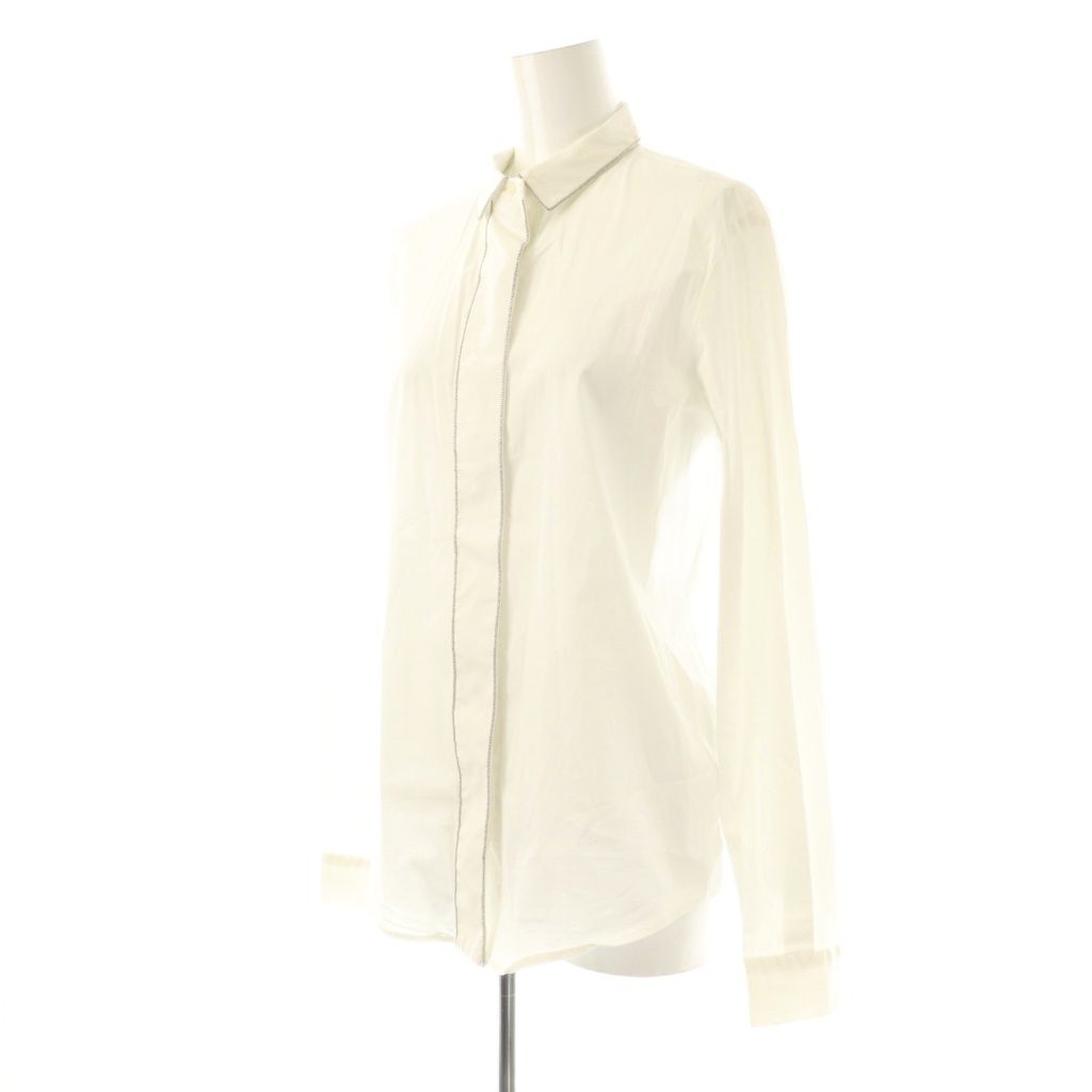 ファビアナフィリッピ★ネックビーズトップス シャツ 40 白 ファビアナフィリッピ FABIANA FILIPPI 装飾コットン長袖シャツ S
