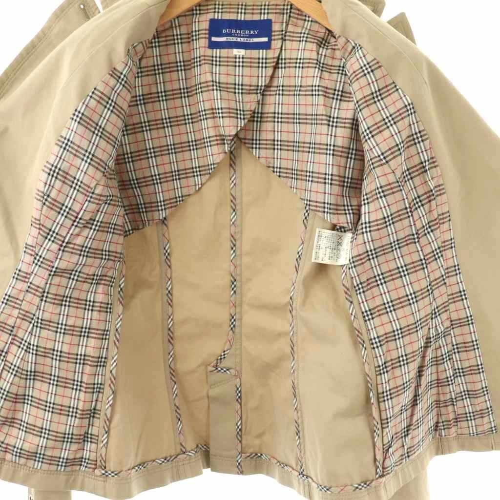 バーバリブルーレーベル　ロングコート　ノバチェック　プリーツ　ベージュ　36 BURBERRY BLUE LABEL バーバリーブルーレーベル 裾プリーツ ウール混