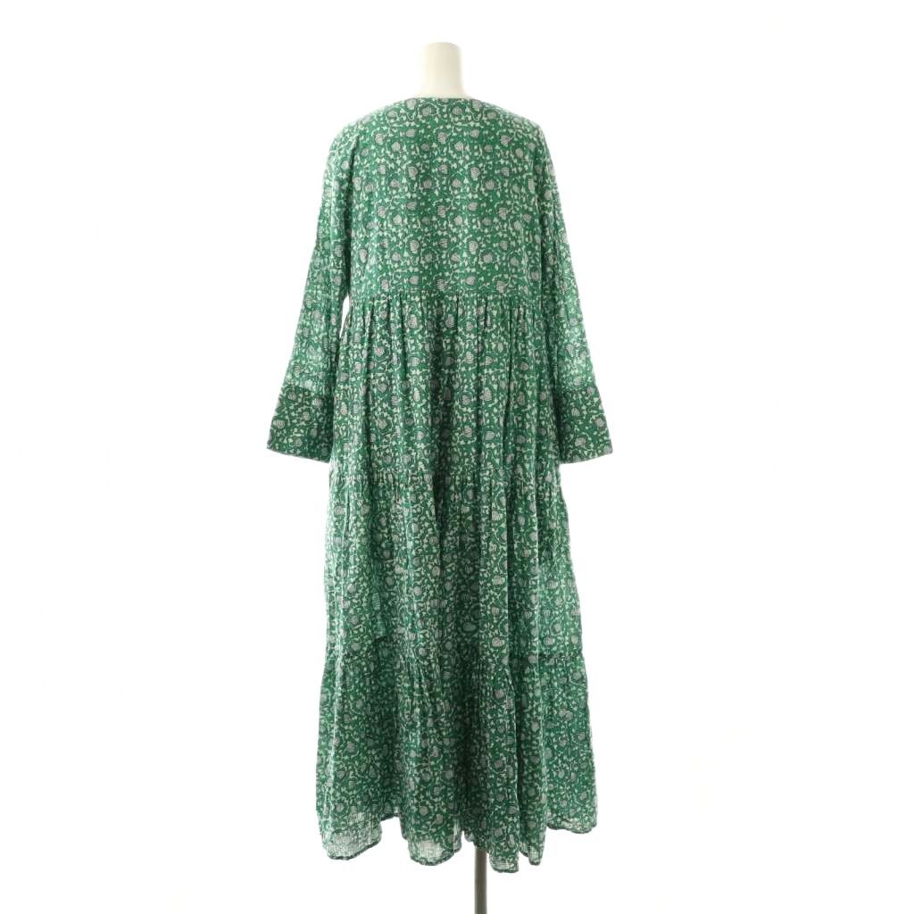 ne quittez pas ドビーチェックリーフプリントドレス M グリーン ヌキテパ NE QUITTEZ PAS! ドビーチェックリーフプリント ワンピース