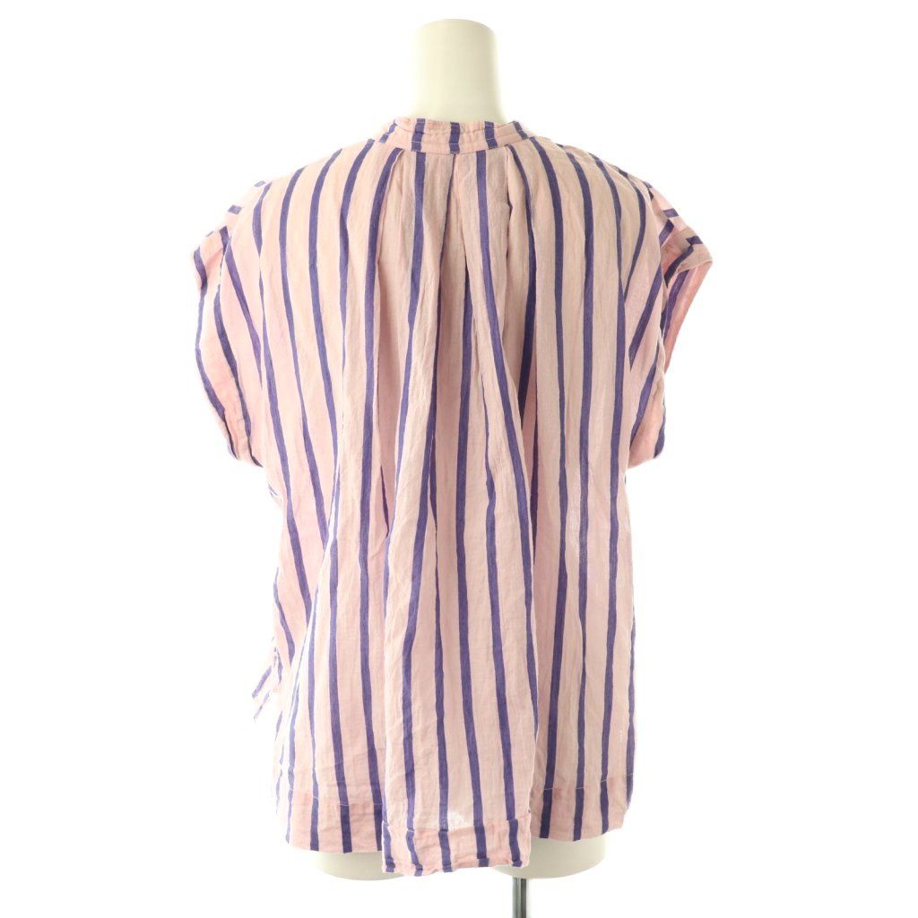 【中古】ヌキテパ 24SS Cotton Poplin Frill Sleeve Blouse ブラウス ノースリーブ ストライプ フリル ピンク ヌキテパ NE QUITTEZ PAS! 24SS Cotton Voile Stripe French Sleeve