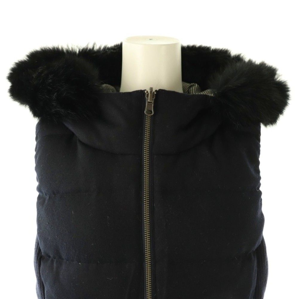 アナイ ANAYI フォックスファーリバーシブルダウンベスト 38 ネイビー