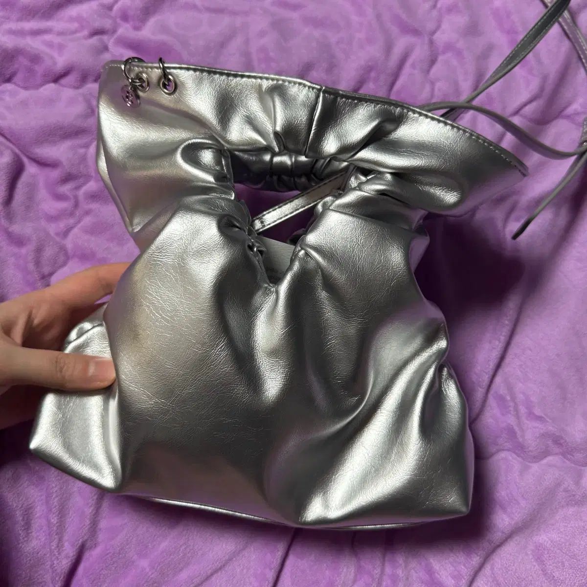 ツリー麻スクランチシルバーバッグ ミニバッグ クロスバッグ