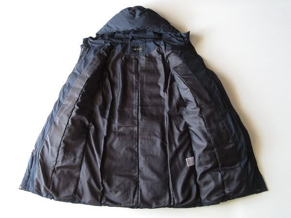 美品✨インディヴィ タフタ フーデット ダウンコート ロング ネイビー 38 美品✨インディヴィ タフタ フーデット ダウンコート ロング ネイビー