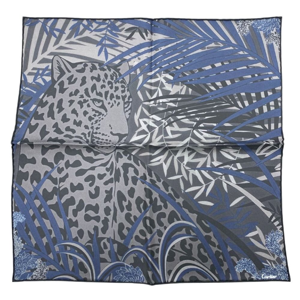 カルティエ スカーフ パンテール グレー ネイビー シルク ノベルティ