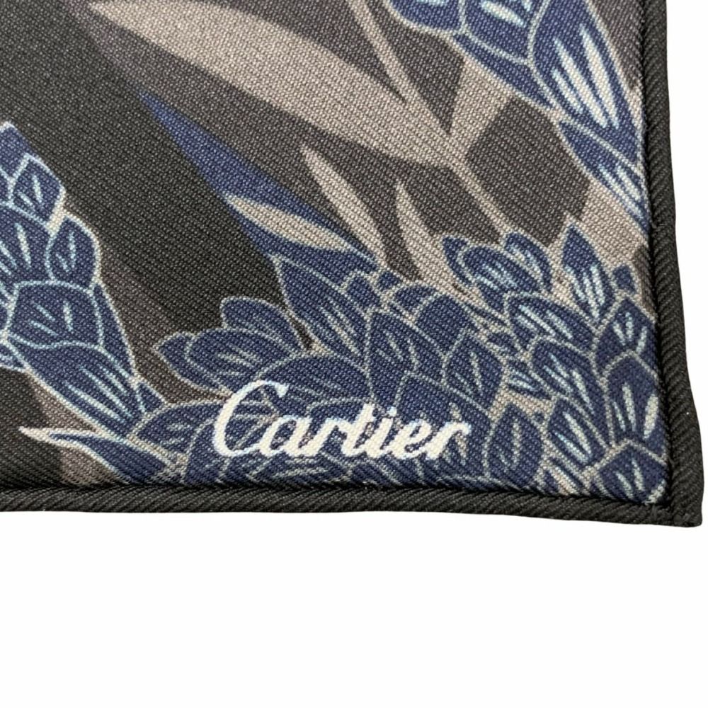 カルティエ スカーフ パンテール グレー ネイビー シルク ノベルティ