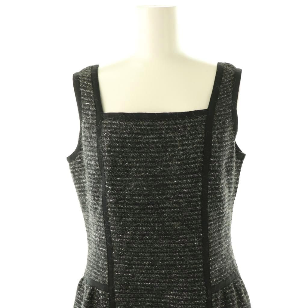 ルネ Rene TISSUE ツイードワンピース 膝丈 ノースリーブ 34 ブラック