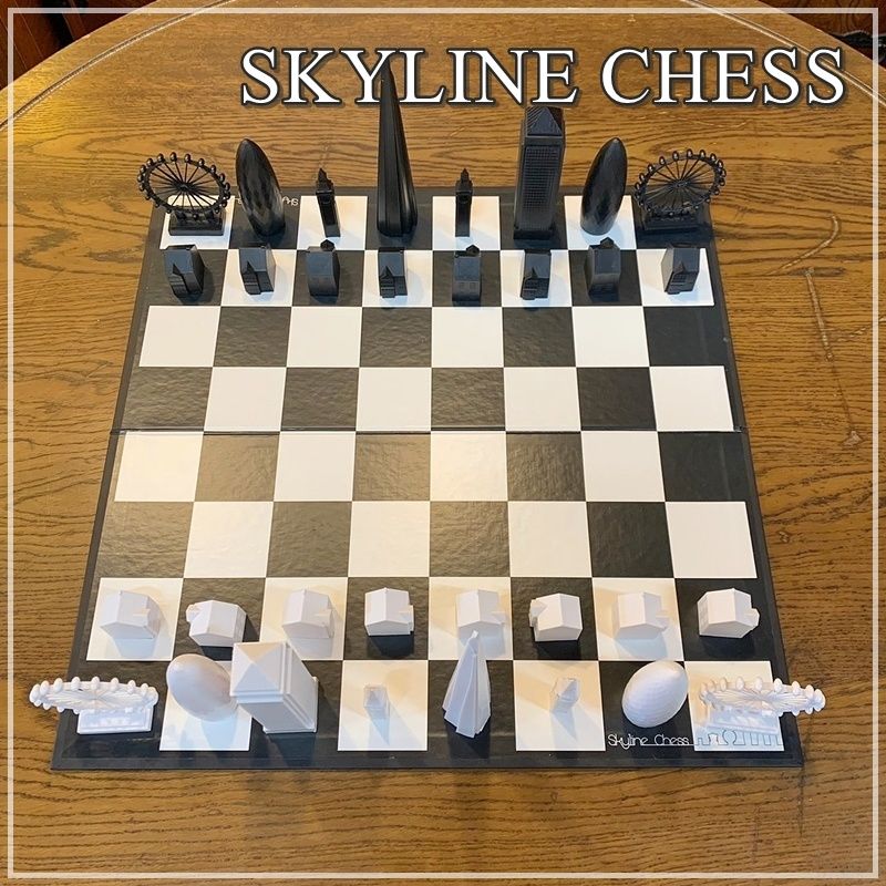 デザイン チェスセット The London Skyline Chess Set 折りたたみ式ボード ロンドン ブラック＆ホワイト 黒 白 オシャレ モデルルーム展示品 【RU0604-6】