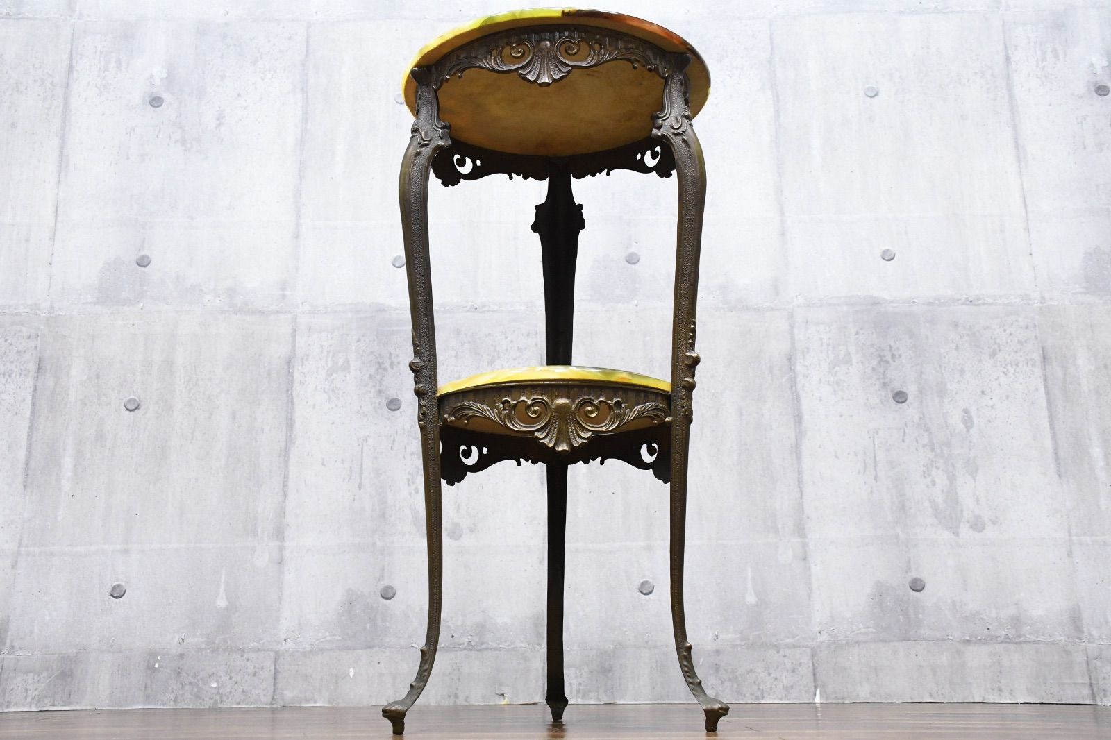 FAC26 イタリア製 猫脚 真鍮×オニキス サイドテーブル 2段 飾り台 花台