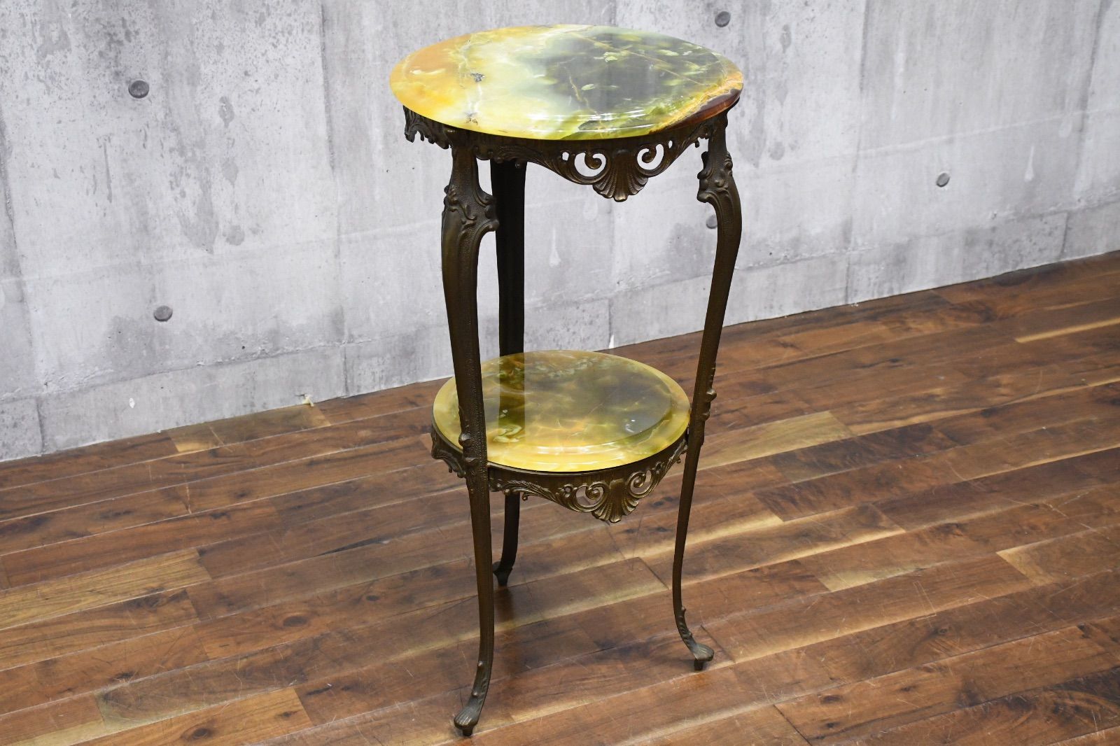 イタリア製 大理石 真鍮 花台 飾り台　猫足 FAC26 イタリア製 猫脚 真鍮×オニキス サイドテーブル 2段 飾り台 花台