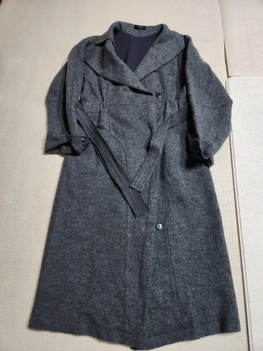 TIME タイム ベルト付き ウール コート グレー