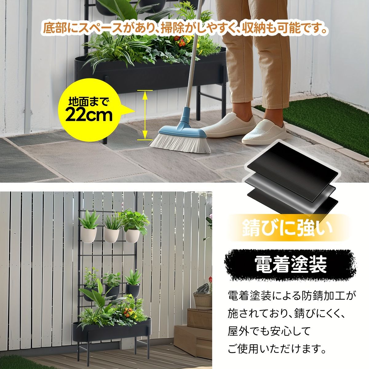 簡単設置＆目隠し】プランター付きフェンス 高さ160cm 幅80cm 電着塗装