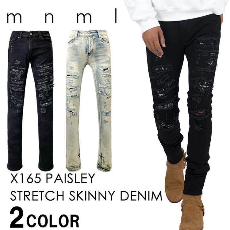 mnml X165 ペイズリーストレッチスキニーデニムパンツ 【28〜38