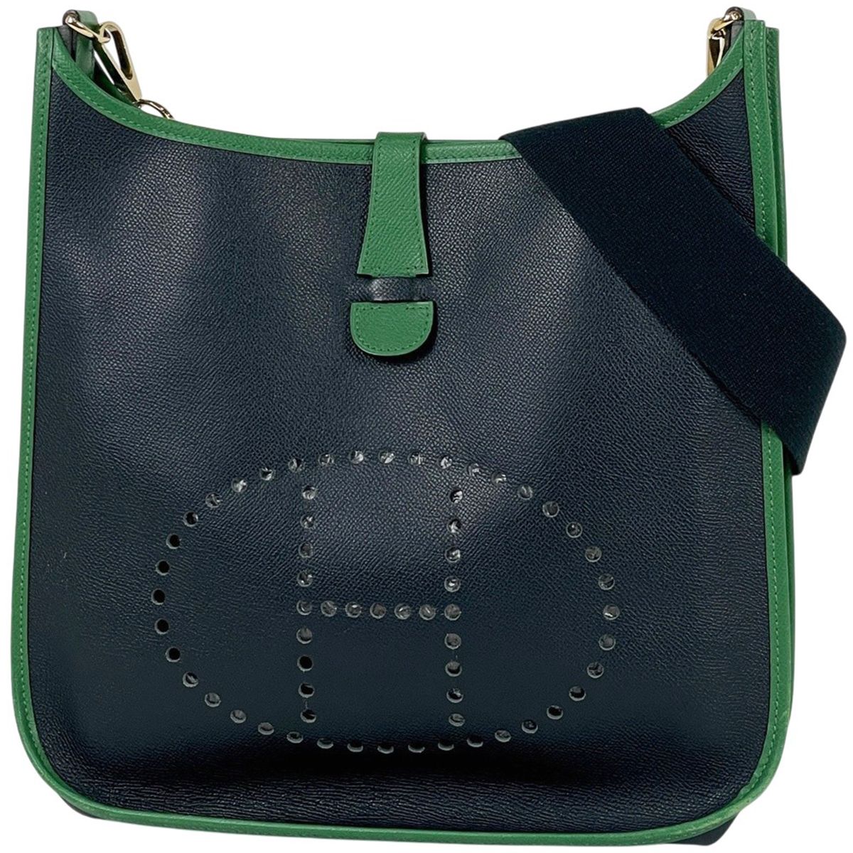 エルメス HERMES エブリン １ GM パンチング Hロゴ トートバッグ ヴォーエプソン ブルーニュイ □J レディース