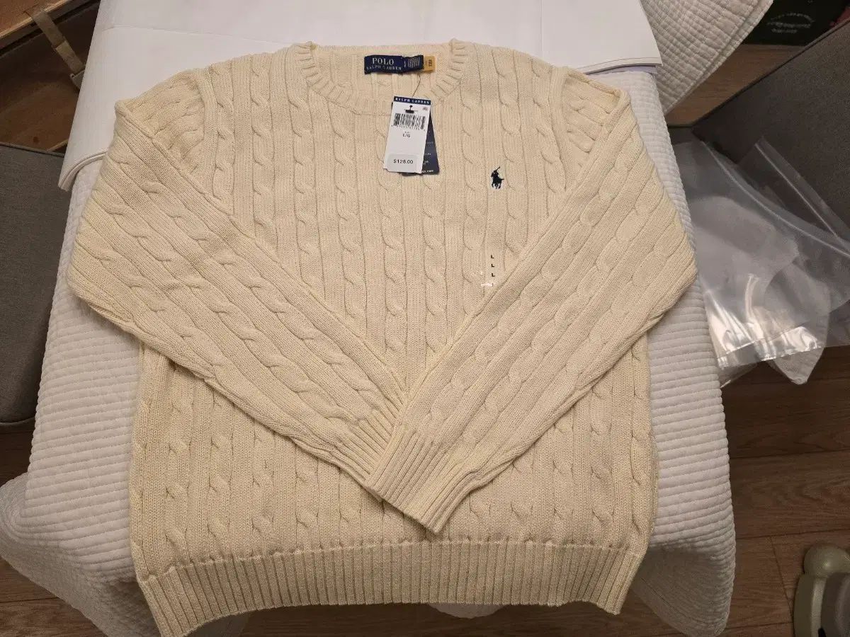 L ポロ ケーブルニット レディース