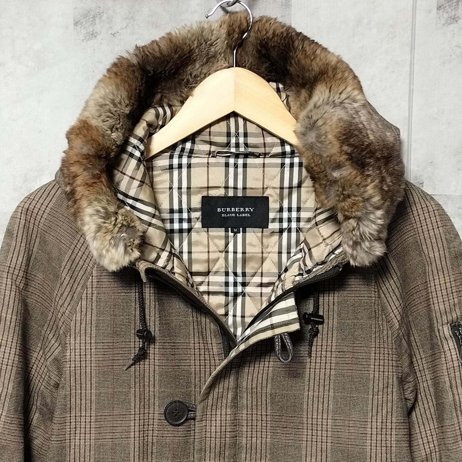 kolor ラビット ファー チェック ジャケット サイズ2 美品】BURBERRY BLACK LABEL 2way ラビットファー ダッフル チェック