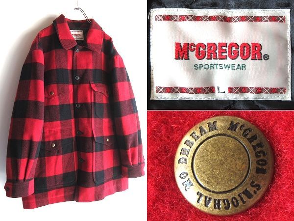 90 sビンテージ McGREGOR マクレガー 中綿|エコダウン入 ウール バッファローチェック マッキーノクルーザージャケット L レッド 赤黒