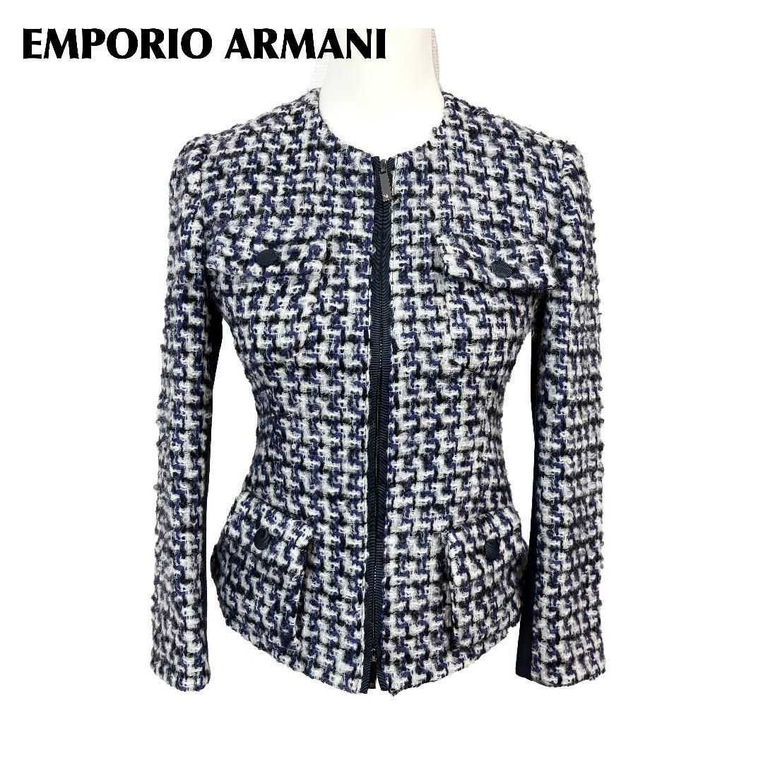 美品】 EMPORIO ARMANI ノーカラージャケット 38 ツイード - メルカリ