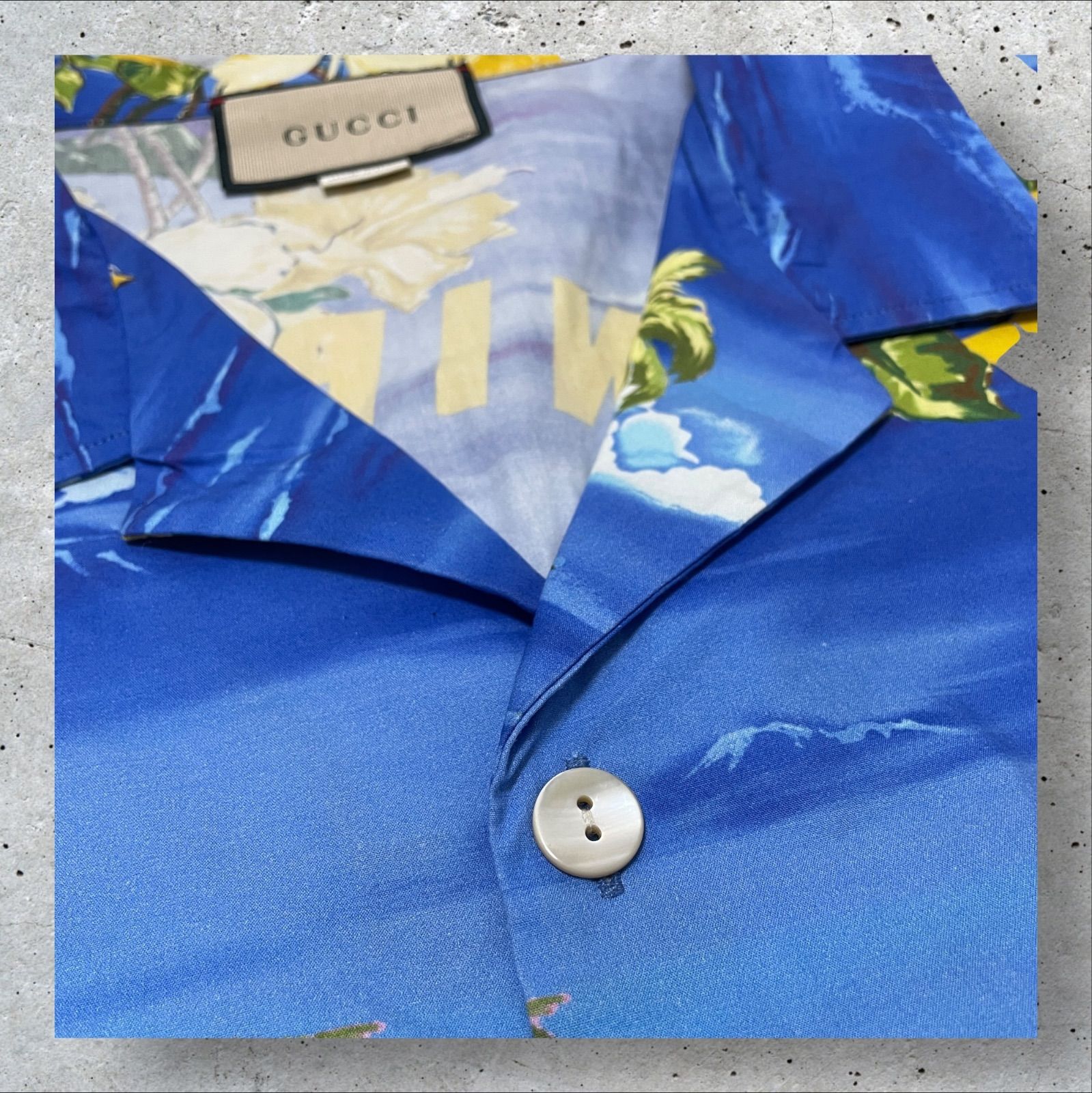 GUCCI Printed Poplin Bowling Shirt BLUE 48 グッチ プリント 