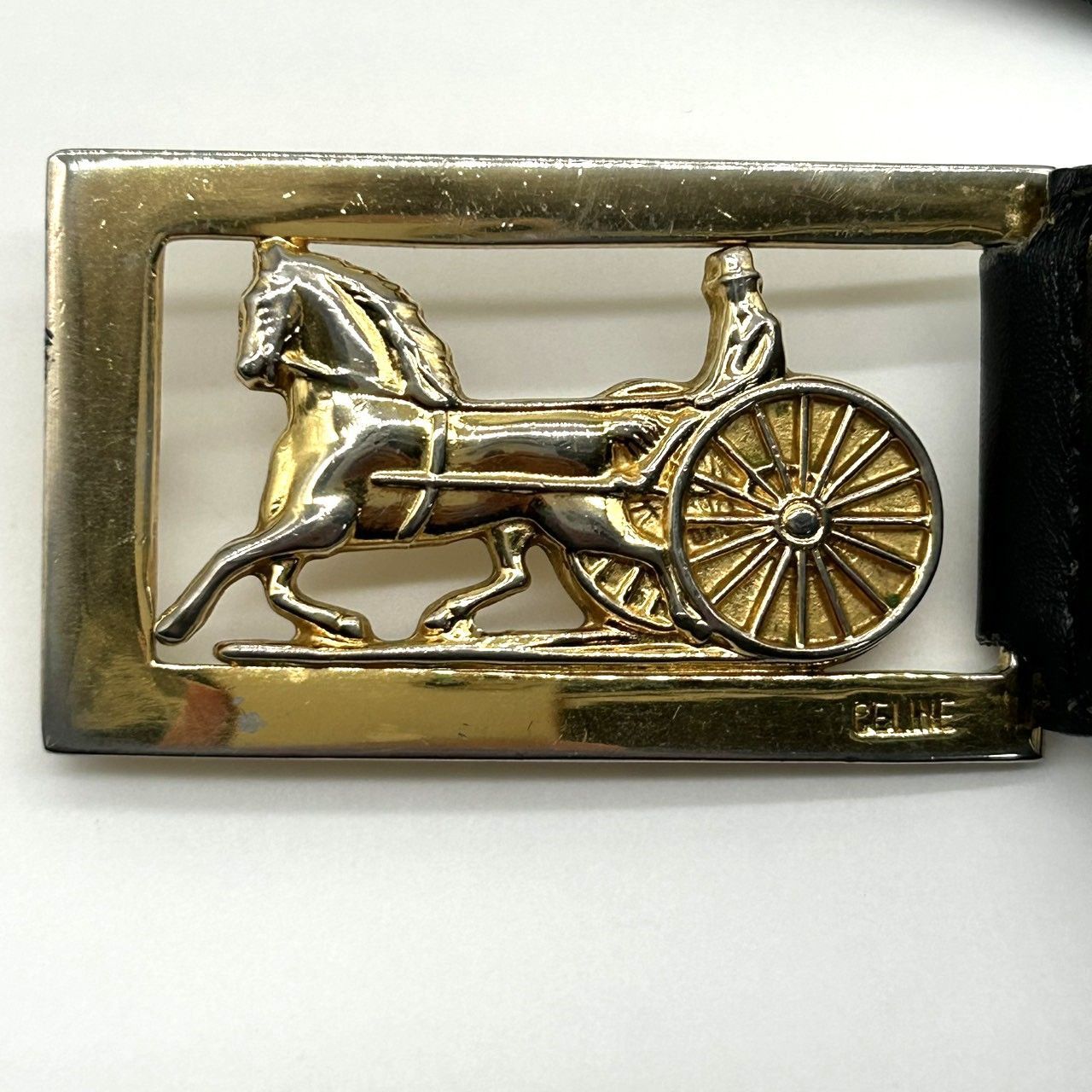 CELINE セリーヌ ヴィンテージ 馬車バックル レザーベルト ブラック