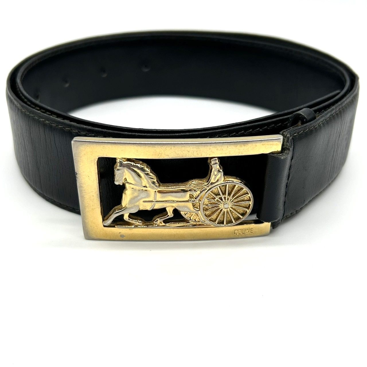 CELINE セリーヌ ヴィンテージ 馬車バックル レザーベルト ブラック