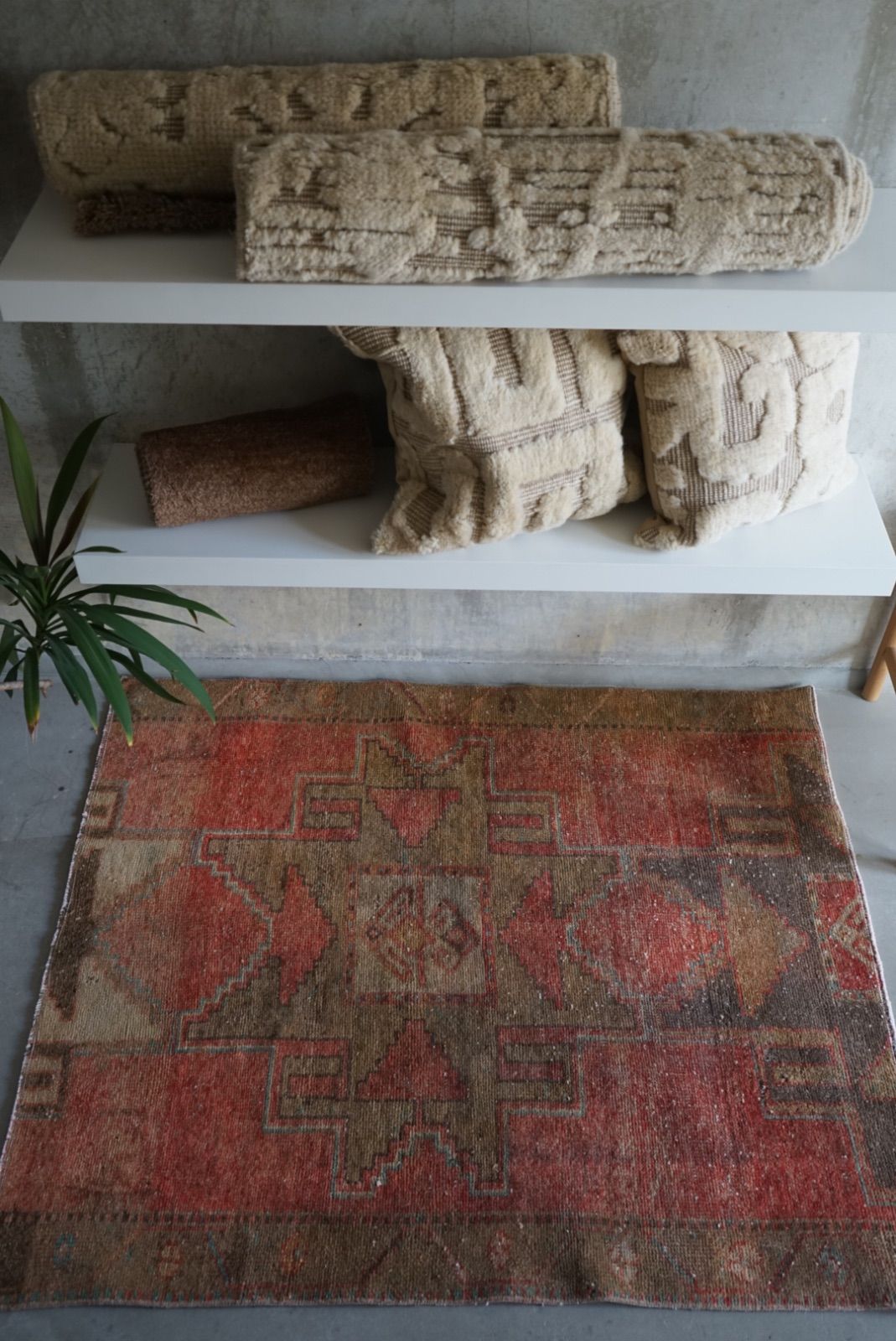 ヴィンテージラグ トルコ オレンジ スモールサイズ 1970年代 118 × 100