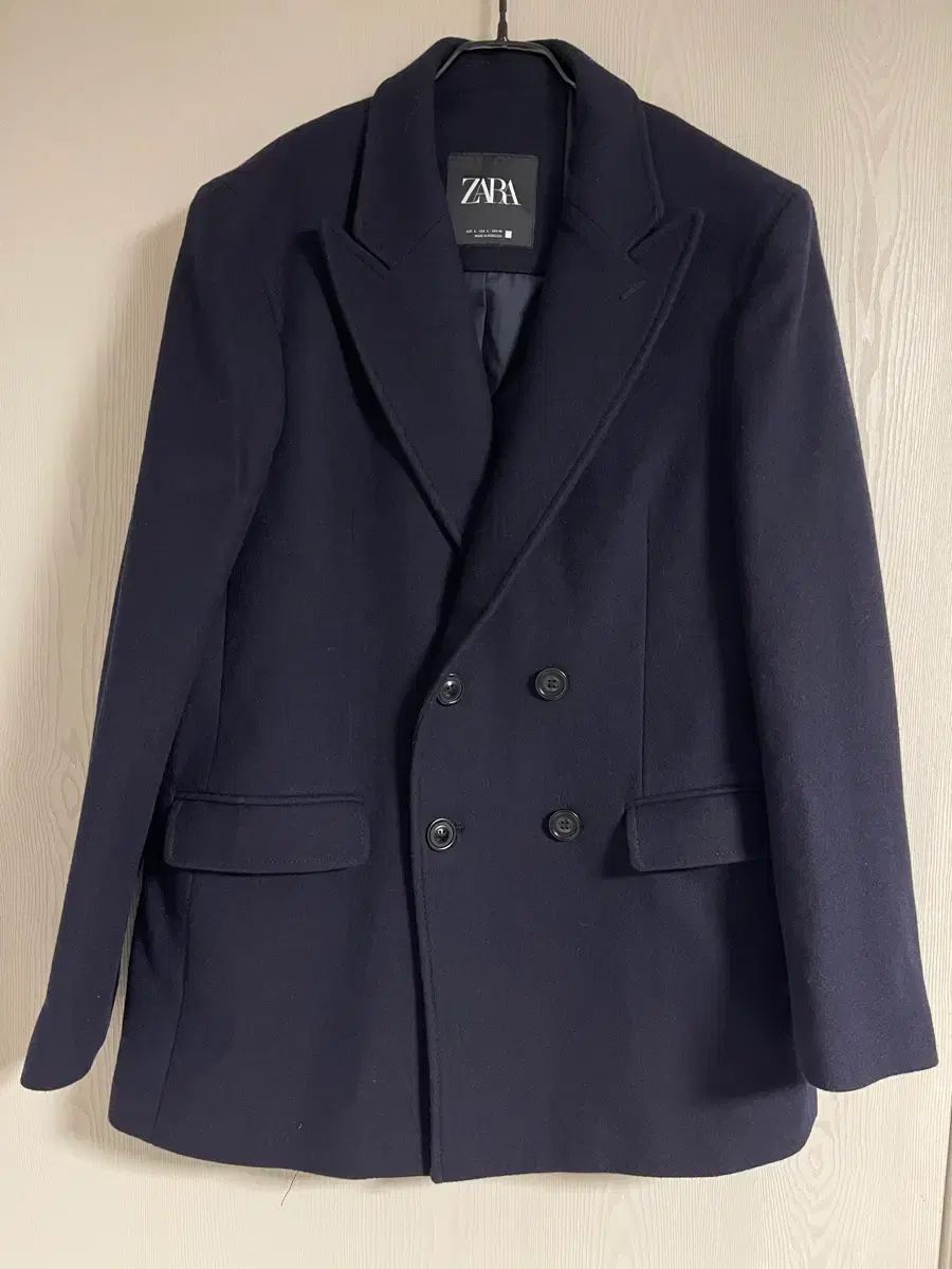 ZARA ダブル ブレスト ウール ブレンド コート ブレーザー ネイビー L