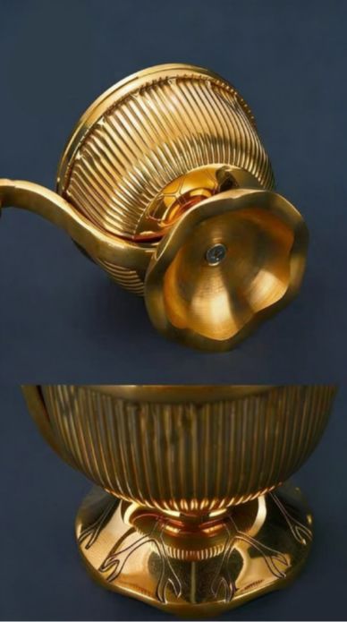 仏教工芸寺院法器 柄香炉 仏具 真鍮製 磨き仕上げ 長さ23 cm