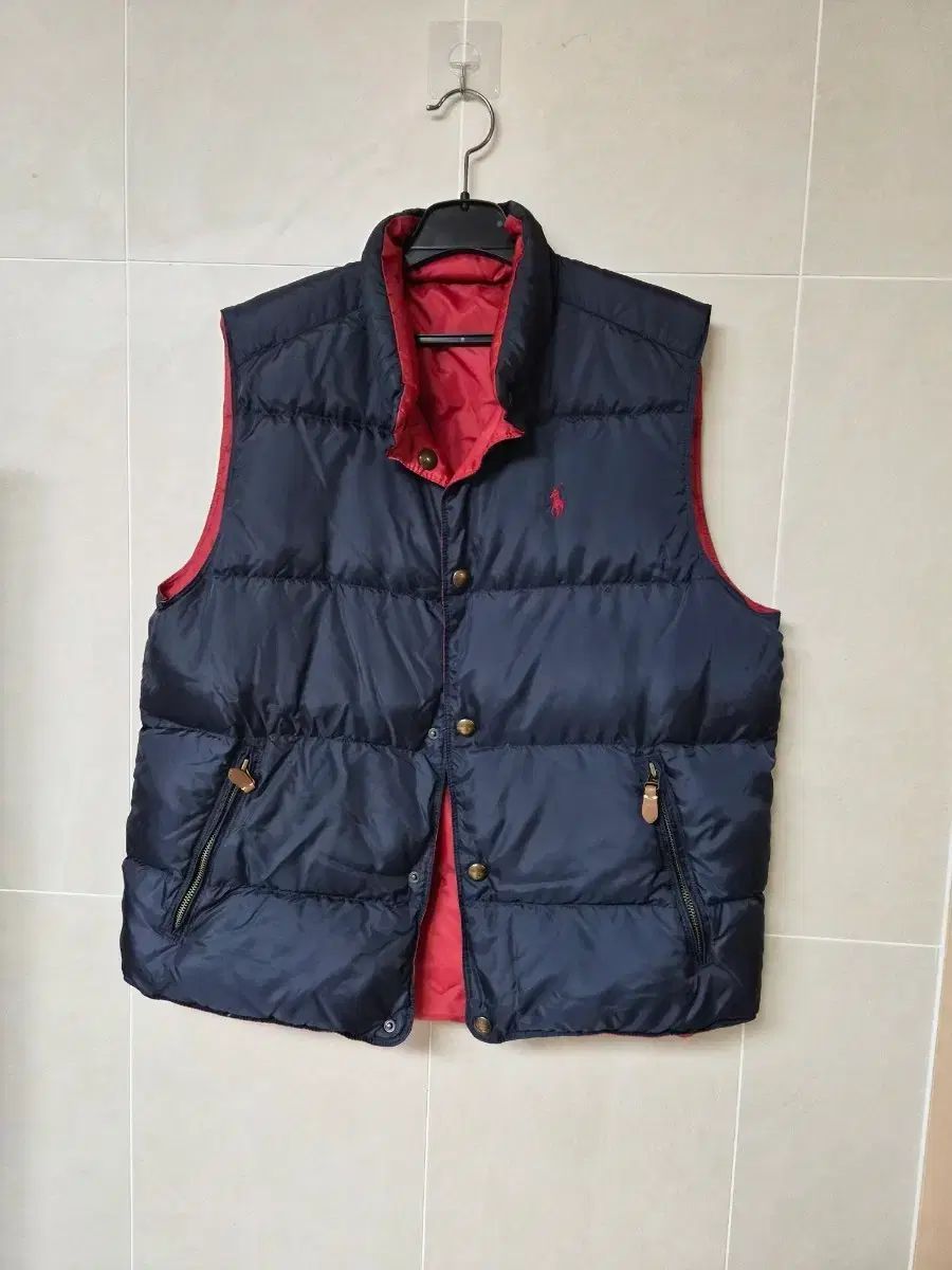 ポロラルフローレン ネイビー/レッド リバーシブル ダウン ベスト L 良い