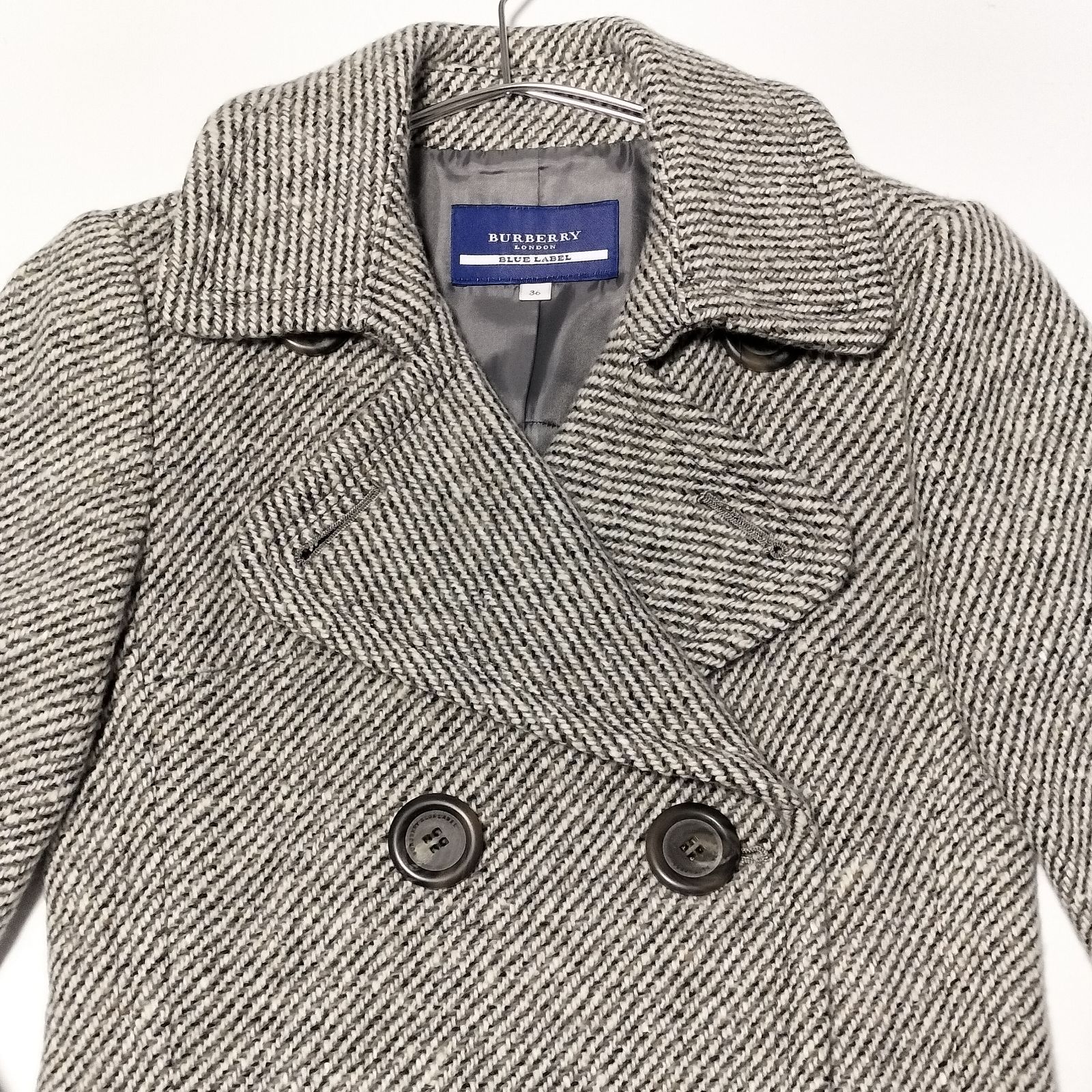 極美品】BURBERRY BLUE LABEL ツイード ウール アンゴラ Pコート 36