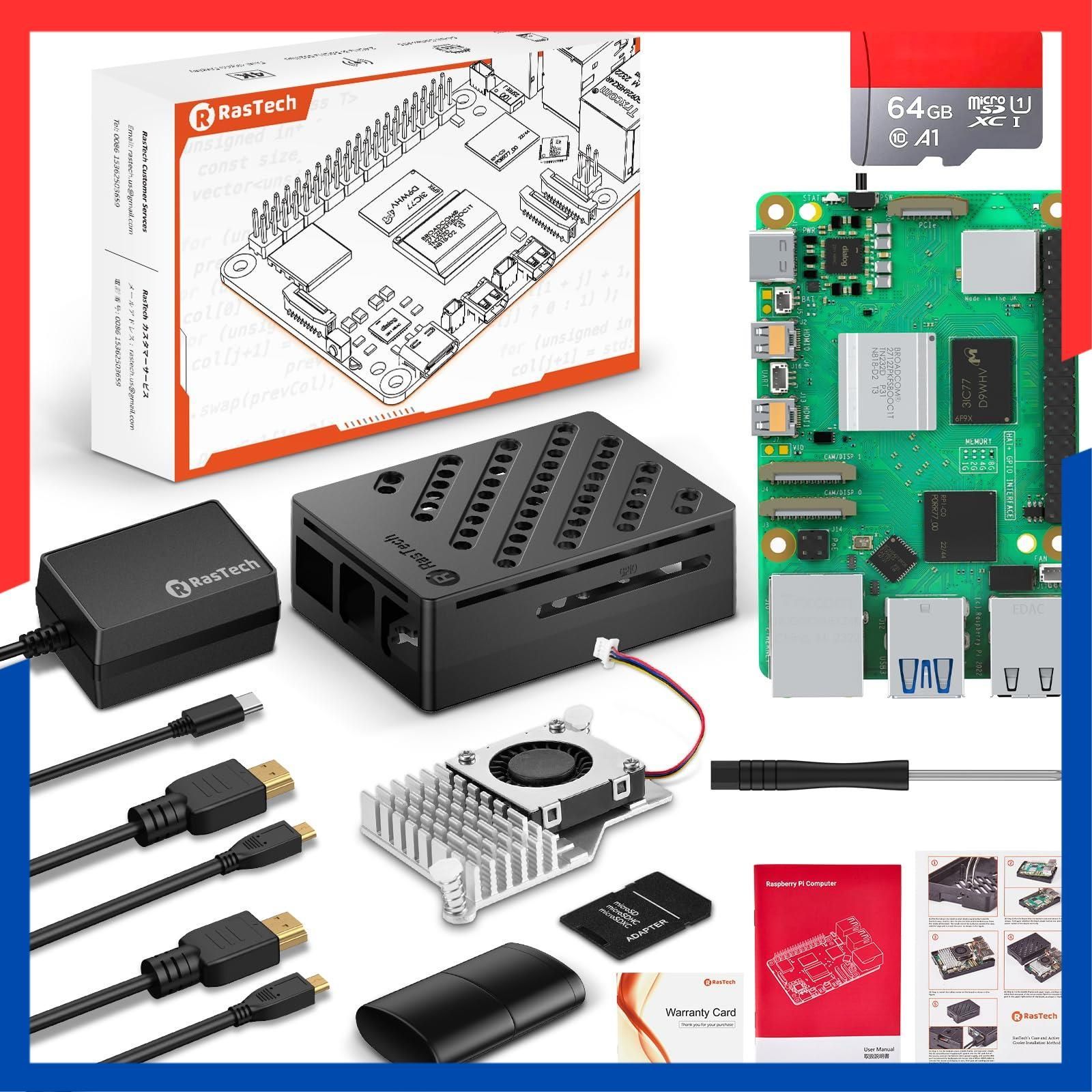 在庫処分 Pi 5 16 gb 技適マーク付き本体 Active メモリカード Cooler アクティブクーラ 64 5.1 V A Type と C電源 Micro セット HD Out ケーブル ABSケース Raspberry U