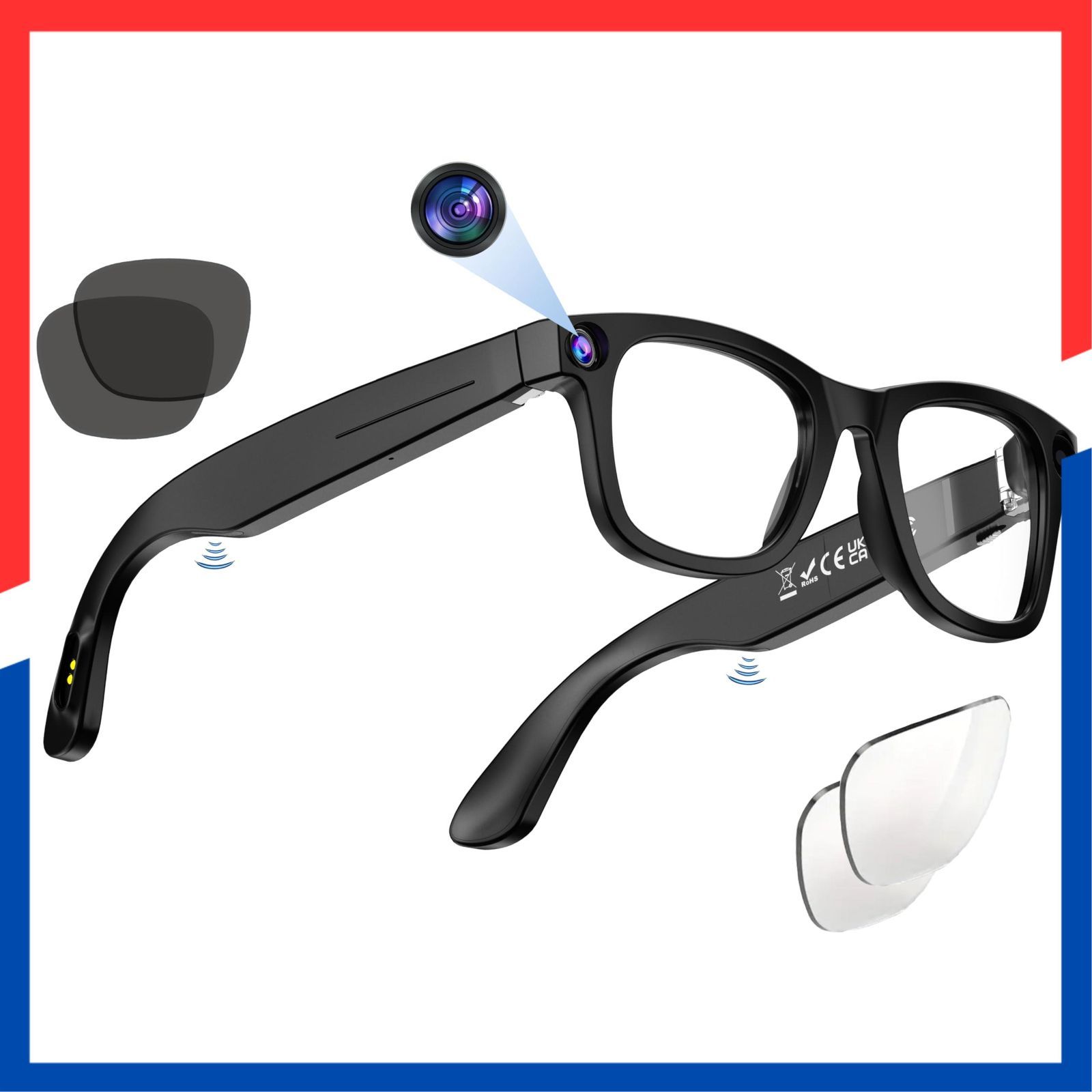 HIFI 双 大容量 スピーカー 32 GB サングラス|ブルーライト防護レンズ 言語リアルタイム翻訳 22 Wi-Fi 万画素カメラ 3000万画素画像 1080 P動画 38 g 800 スマートグラス 超軽量 AI 男女兼用オーディオサングラス オ