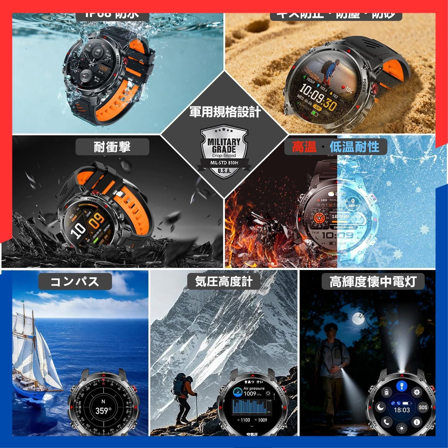  商品 iPhone対応 懐中電灯 アンドロイド対応 1 46インチ高精細ディスプレイ 長持ちバッテリー スポーツウォッチ 軍用規格 100 運動モード 睡眠管理 歩数計 IP 68防水 GPS運動軌跡記録 smart watch 着信通知 lineアプリ通 その他 文房具 事務用品