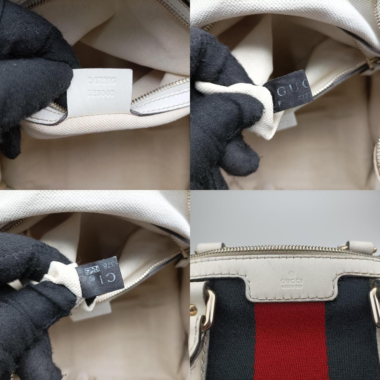  グッチGucciシェリーライン ホワイト×ベージュ×マルチカラー キャンバス×レザー 247205 メッセンジャーバッグ ショルダーバッグ